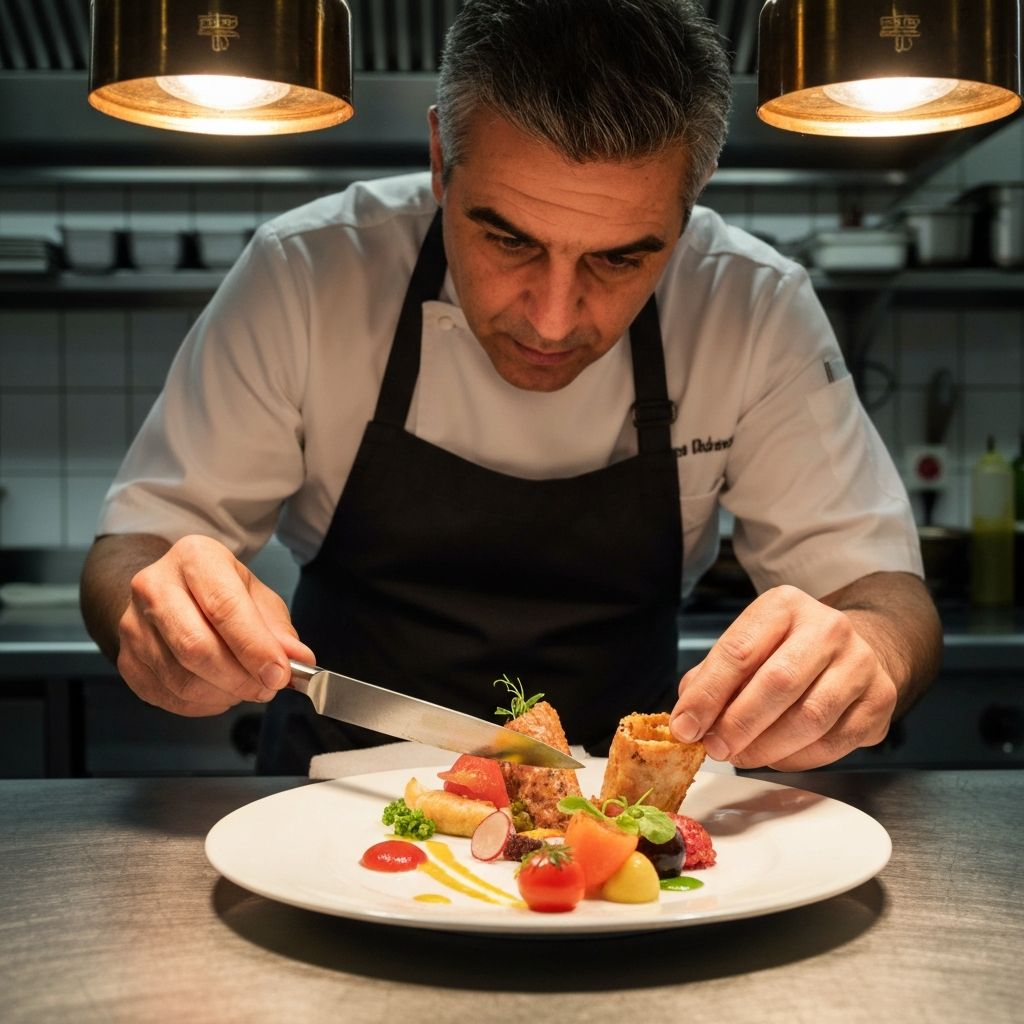 Chef plattiert Gericht mit professioneller Technik
